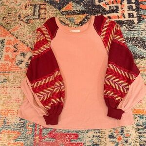 Free People Pink and Red Long Sleeve Top